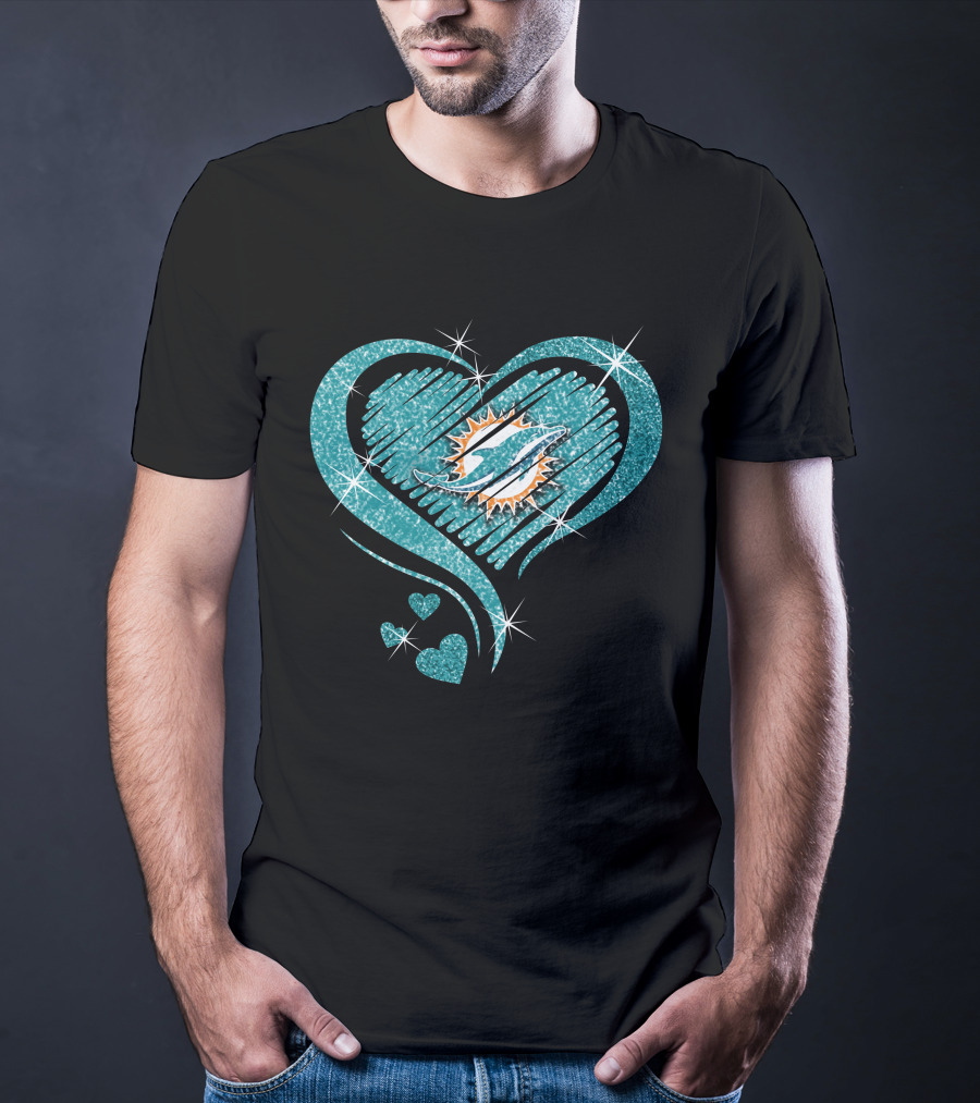 Heart Diamond Miami Dolphins Sparkle T-Shirt