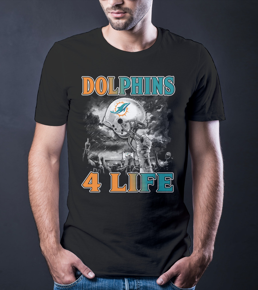 Dolphins 4 Life Miami Dolphins Helmet Celebration T-Shirt