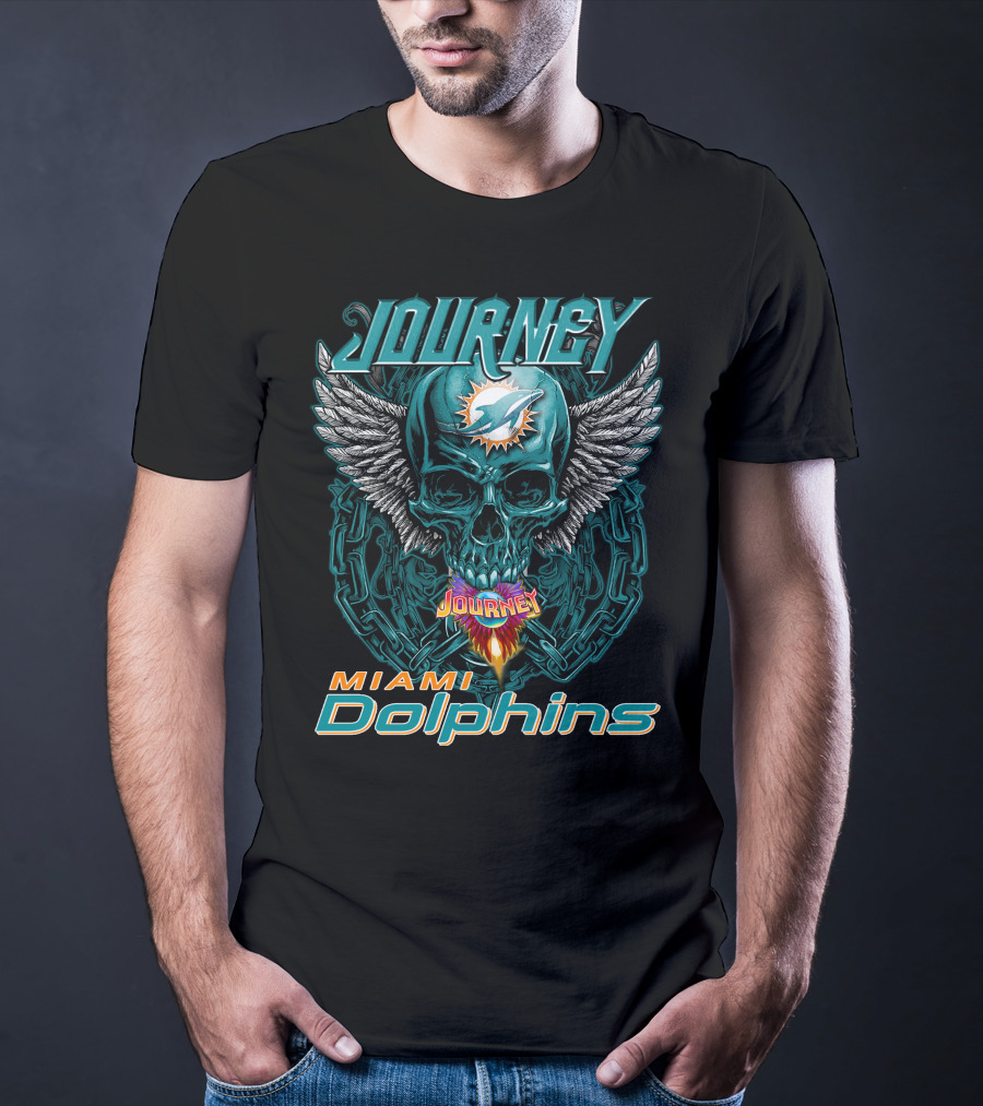 Journey Miami Dolphins Skull With Wings T-Shirt