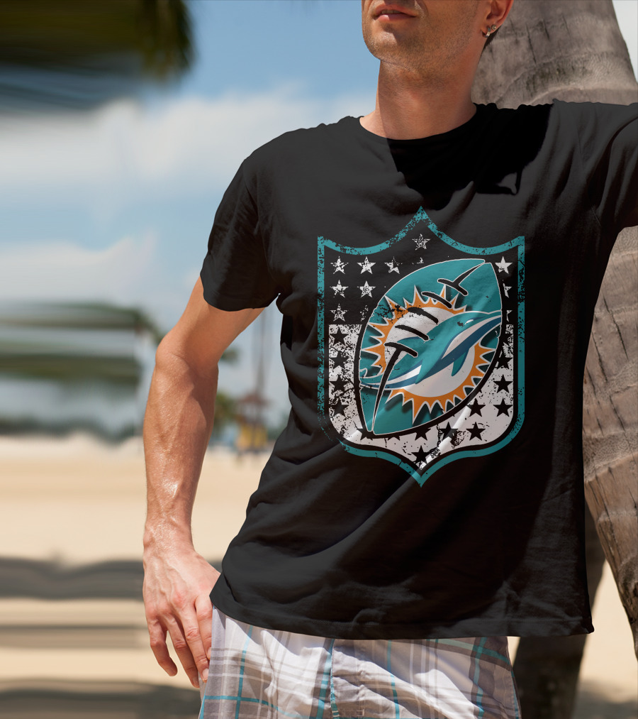 Miami Dolphins Logo With American Flag Elements T-Shirt