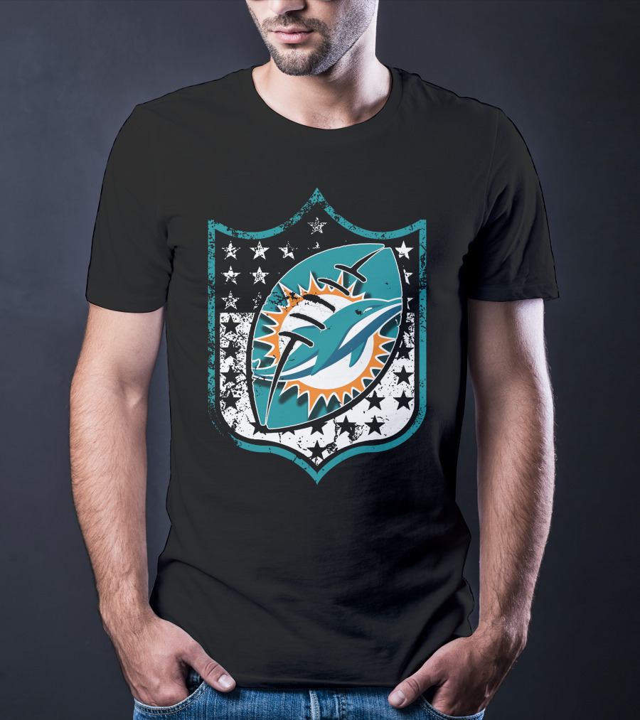Miami Dolphins Logo With American Flag Elements T-Shirt