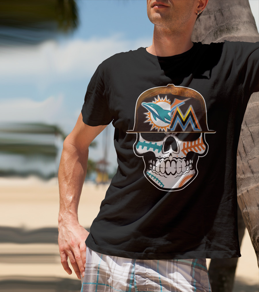 Miami Dolphins Marlins Skull Cap T-Shirt