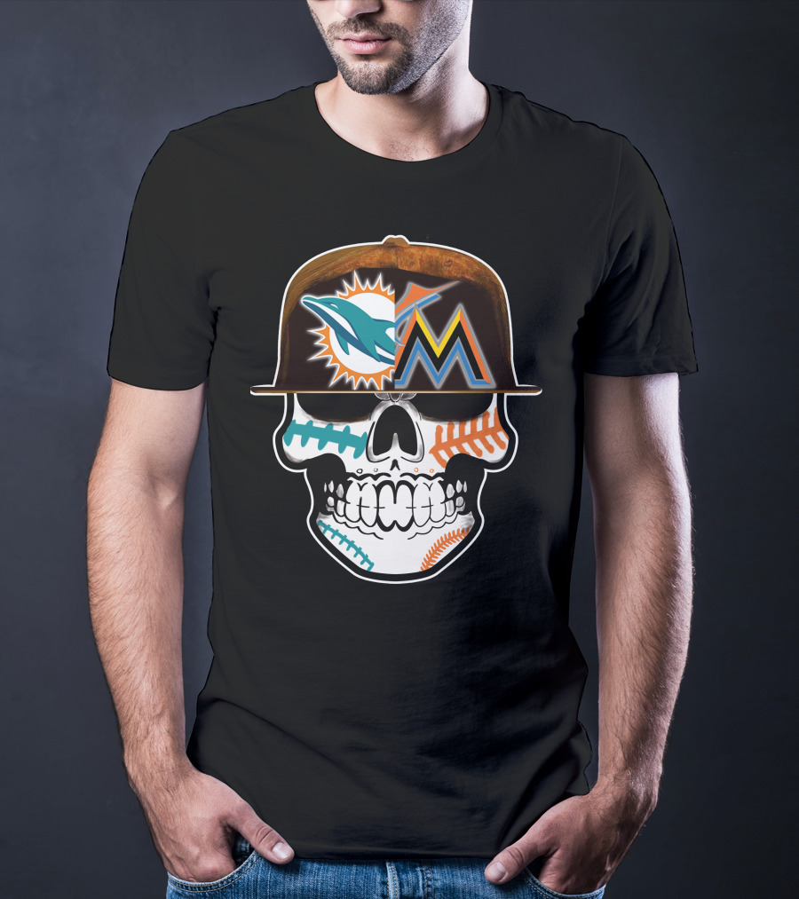 Miami Dolphins Marlins Skull Cap T-Shirt