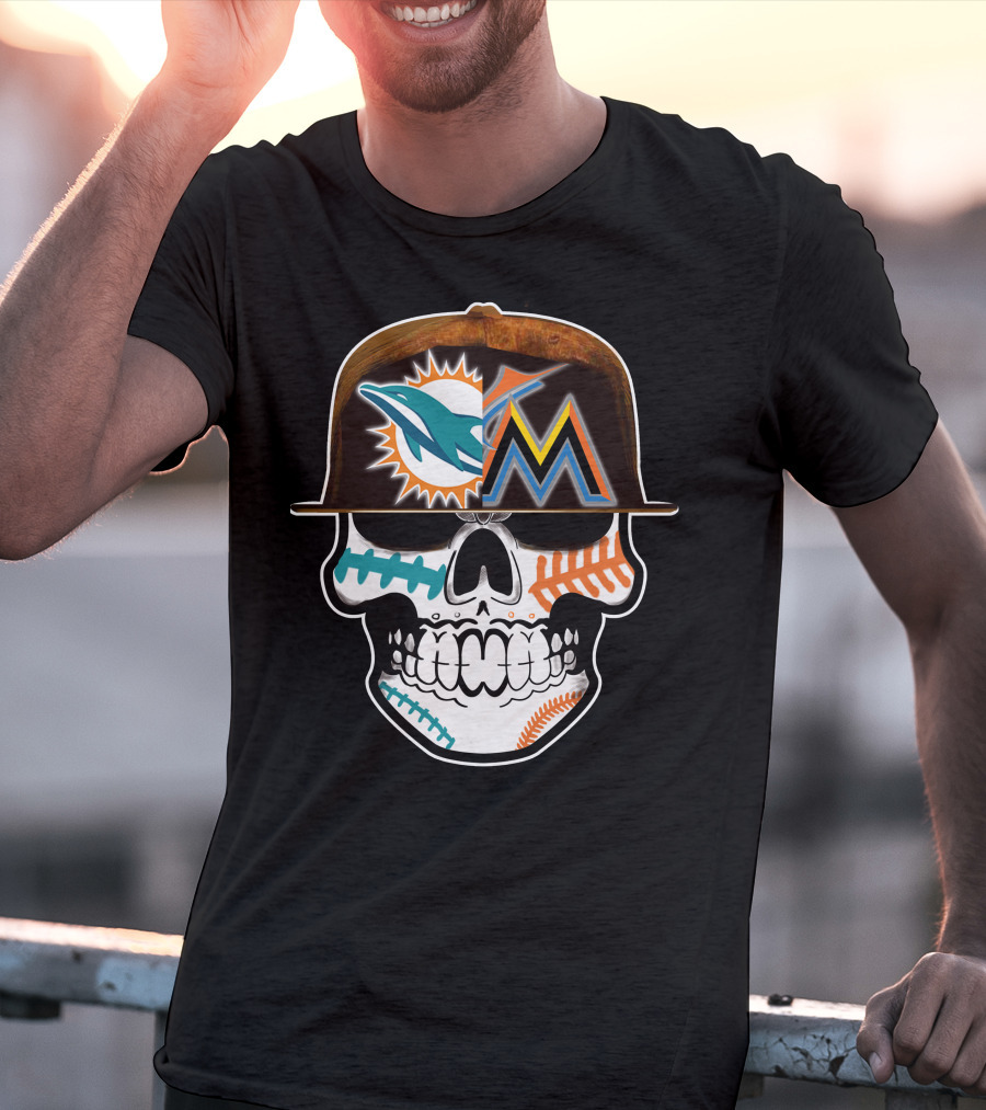 Miami Dolphins Marlins Skull Cap T-Shirt