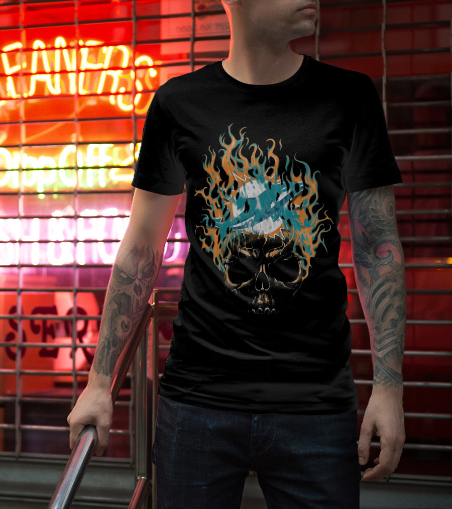 Miami Dolphins Flaming Skull Logo 38 T-Shirt