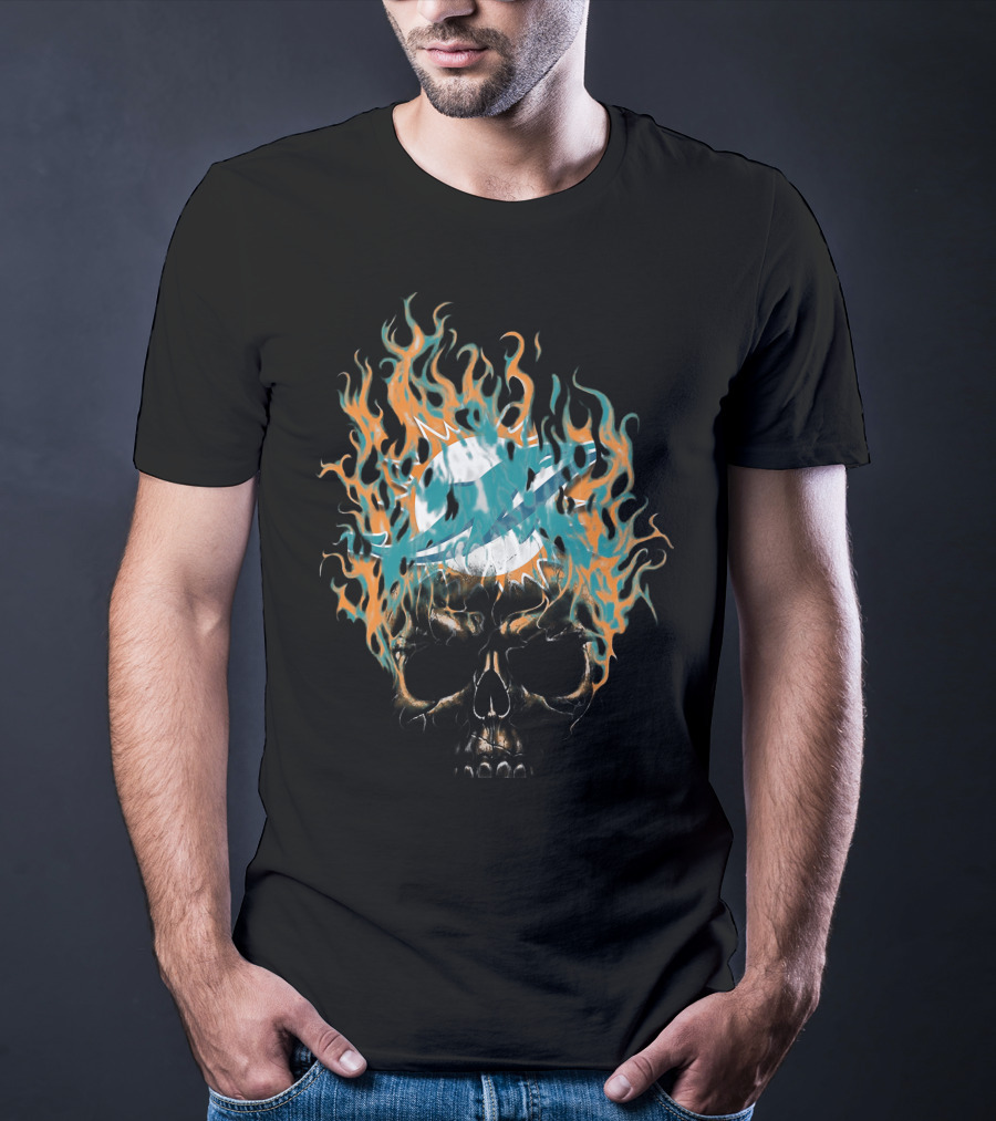 Miami Dolphins Flaming Skull Logo 38 T-Shirt