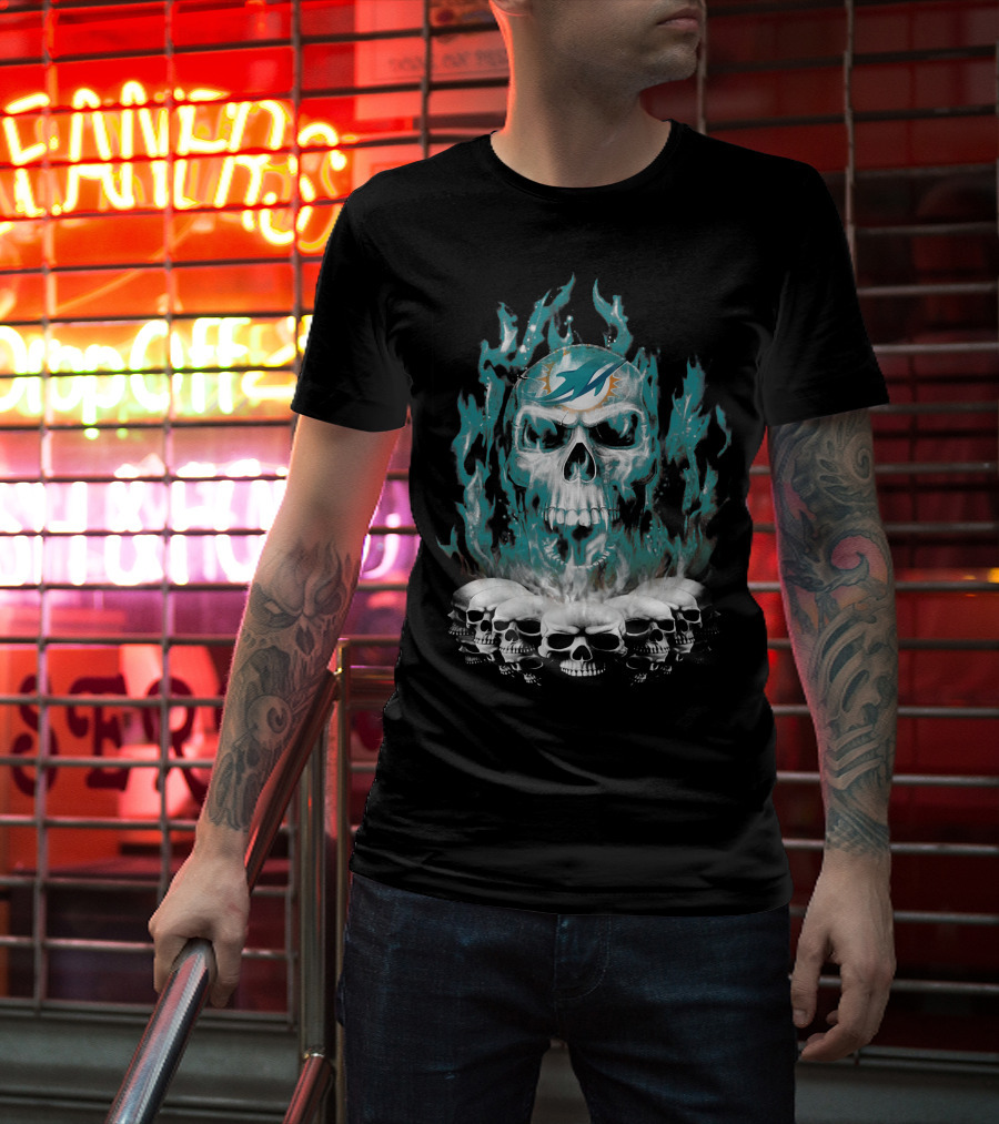 Miami Dolphins Flaming Skulls T-Shirt