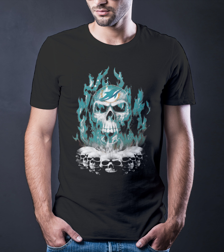 Miami Dolphins Flaming Skulls T-Shirt