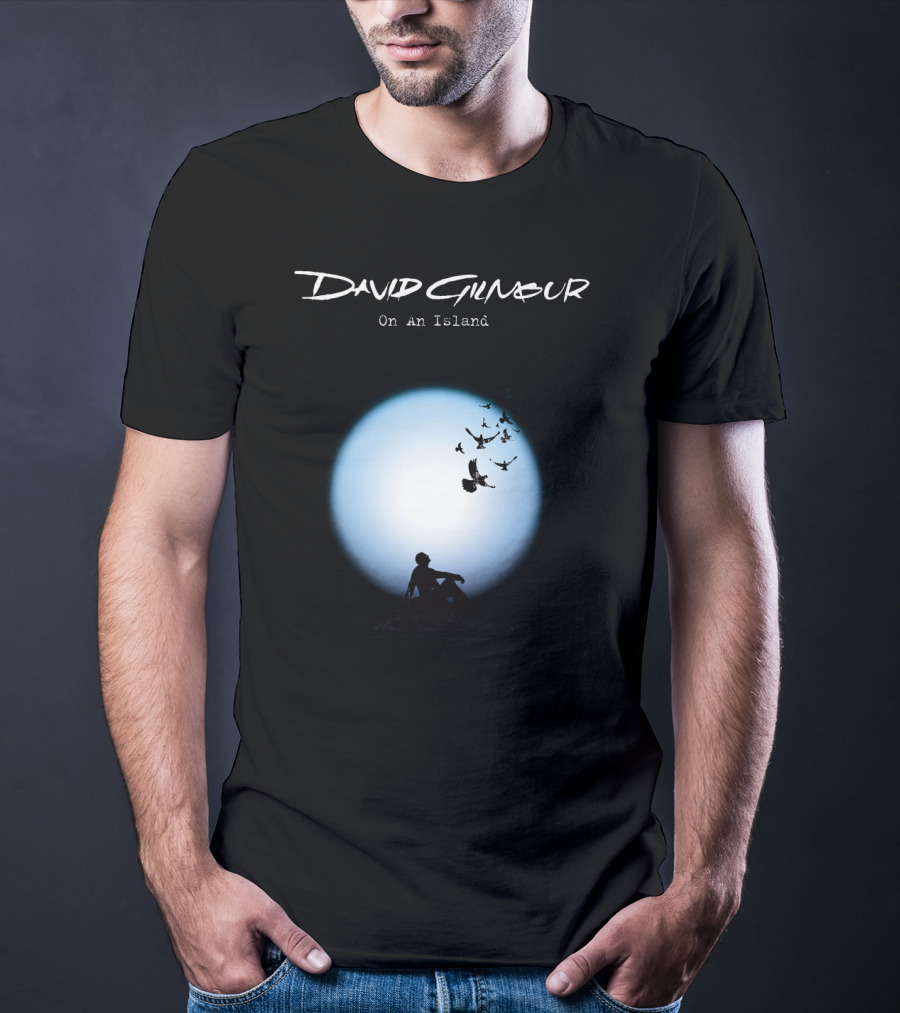 David Gilmour On An Island Silhouette And Birds Moon Scene T-Shirt