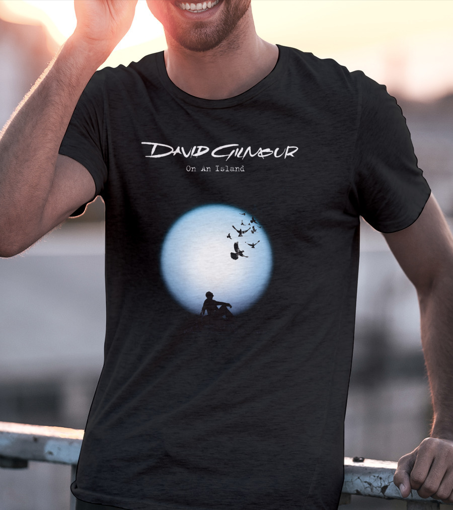 David Gilmour On An Island Silhouette And Birds Moon Scene T-Shirt