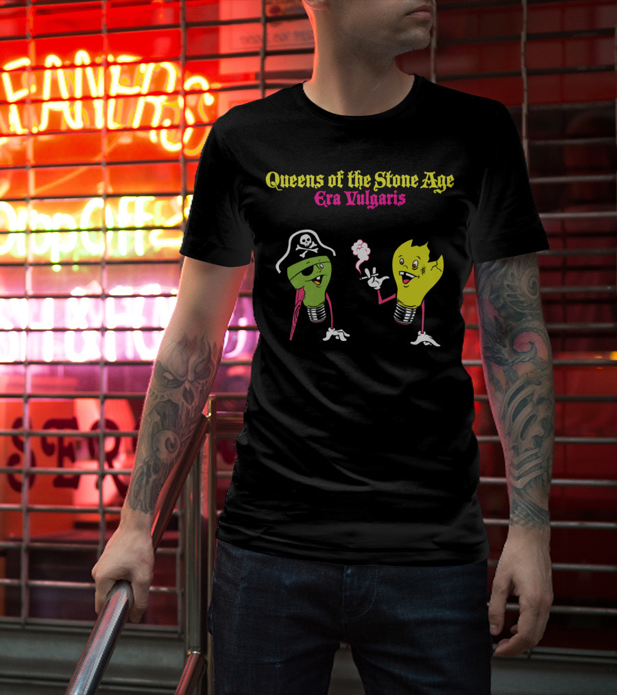 Queens Of The Stone Age Era Vulgaris Smoking Light Bulb And Pirate Character T-Shirt