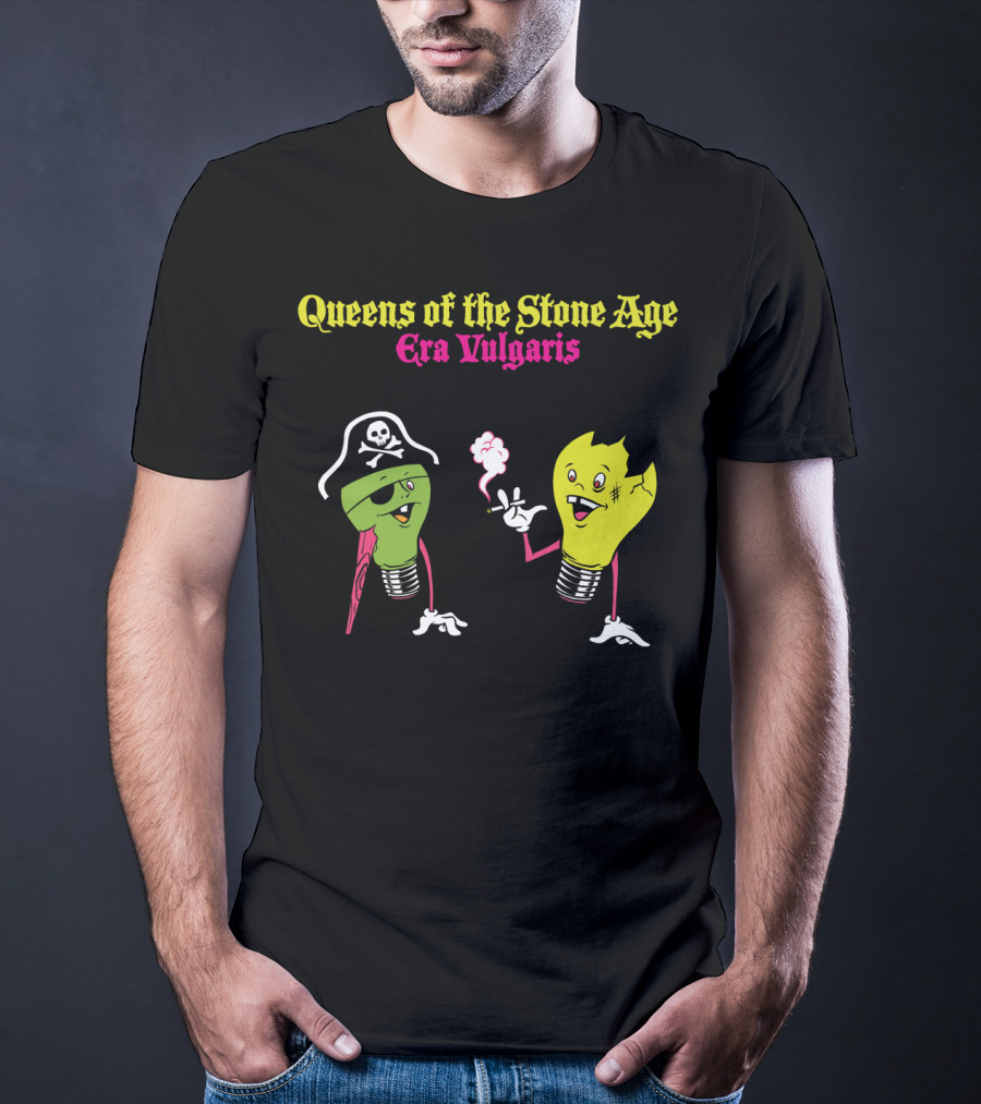 Queens Of The Stone Age Era Vulgaris Smoking Light Bulb And Pirate Character T-Shirt