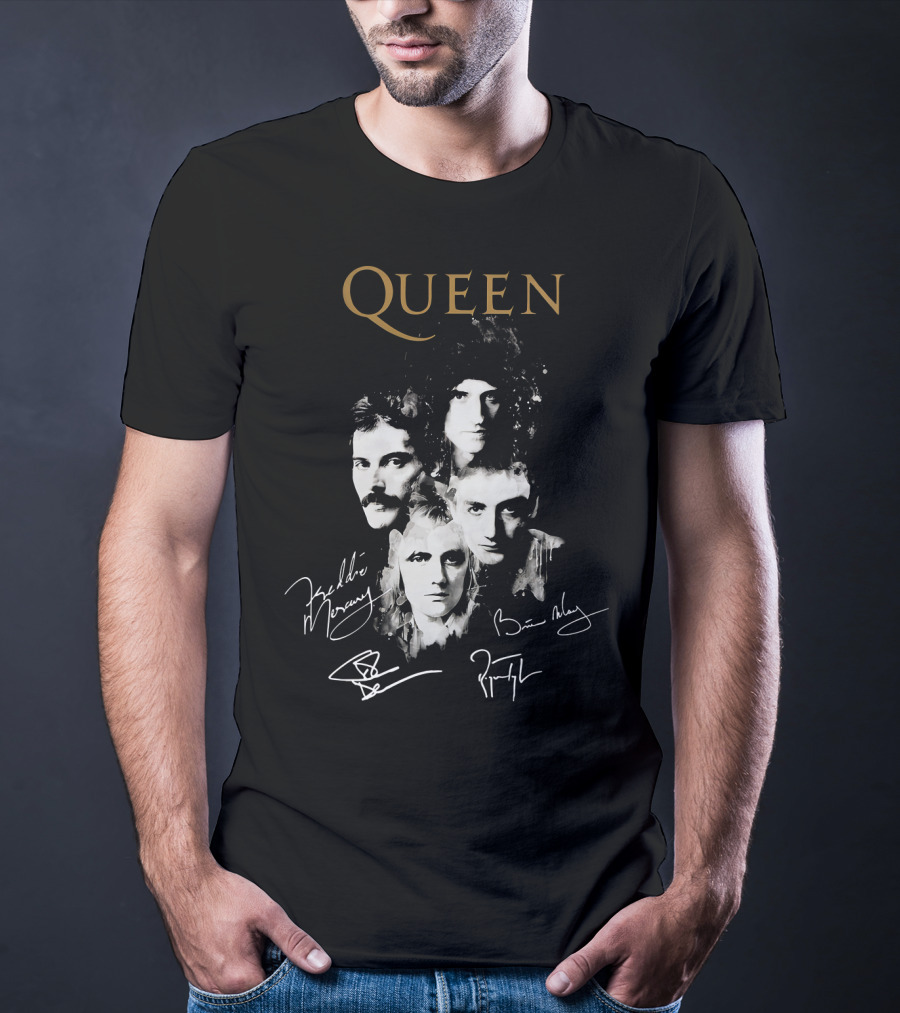 Queen Band Signatures Freddie Mercury Brian May 148 T-Shirt