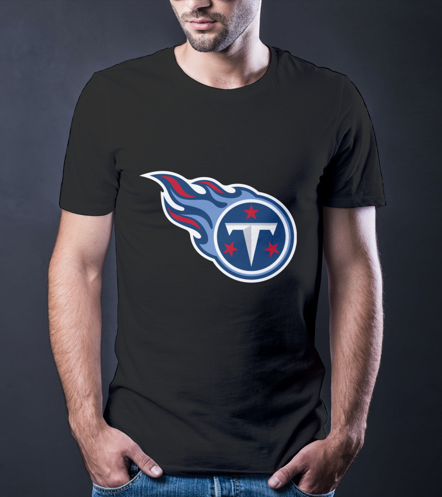 Tennessee Titans Logo Iconic Emblem Blue And Red Flames T-Shirt
