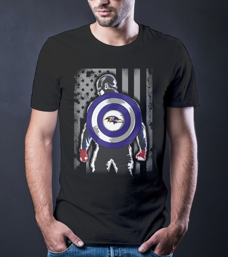 Baltimore Ravens Captain America Shield Flag T-Shirt