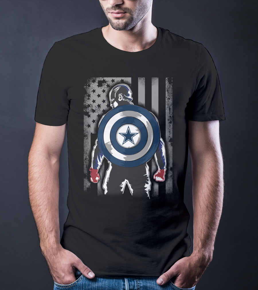 Dallas Cowboys Captain America Shield Flag T-Shirt