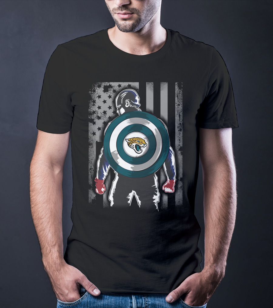 Jacksonville Jaguars Captain America USA Flag Shield T-Shirt