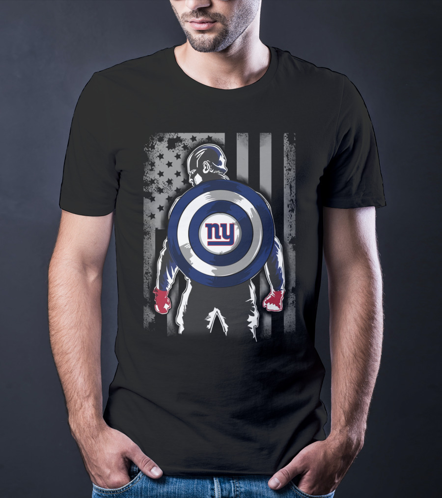 New York Giants Captain America Shield Flag T-Shirt