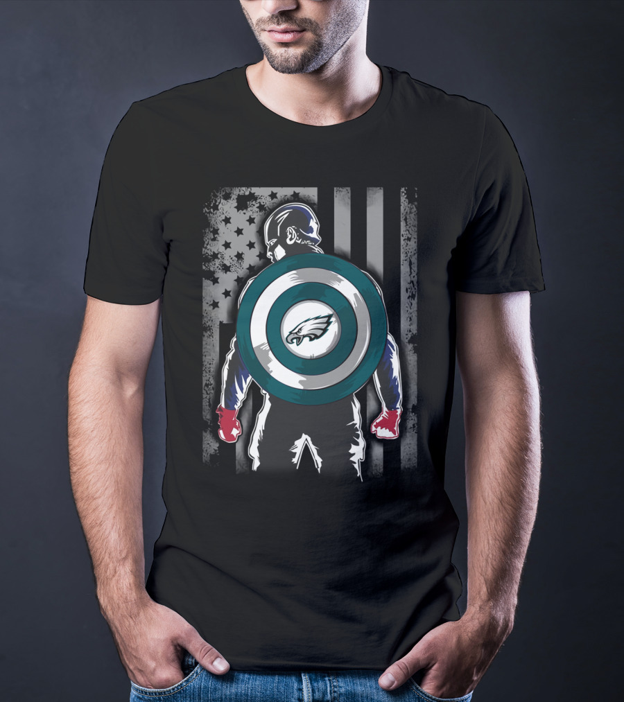 Philadelphia Eagles Captain America Shield American Flag T-Shirt