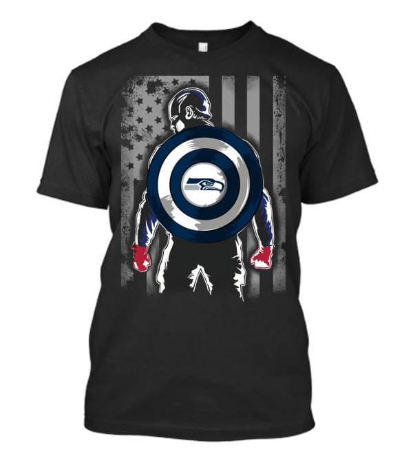 Seattle Seahawks Captain America Shield Stars And Stripes Flag T-Shirt