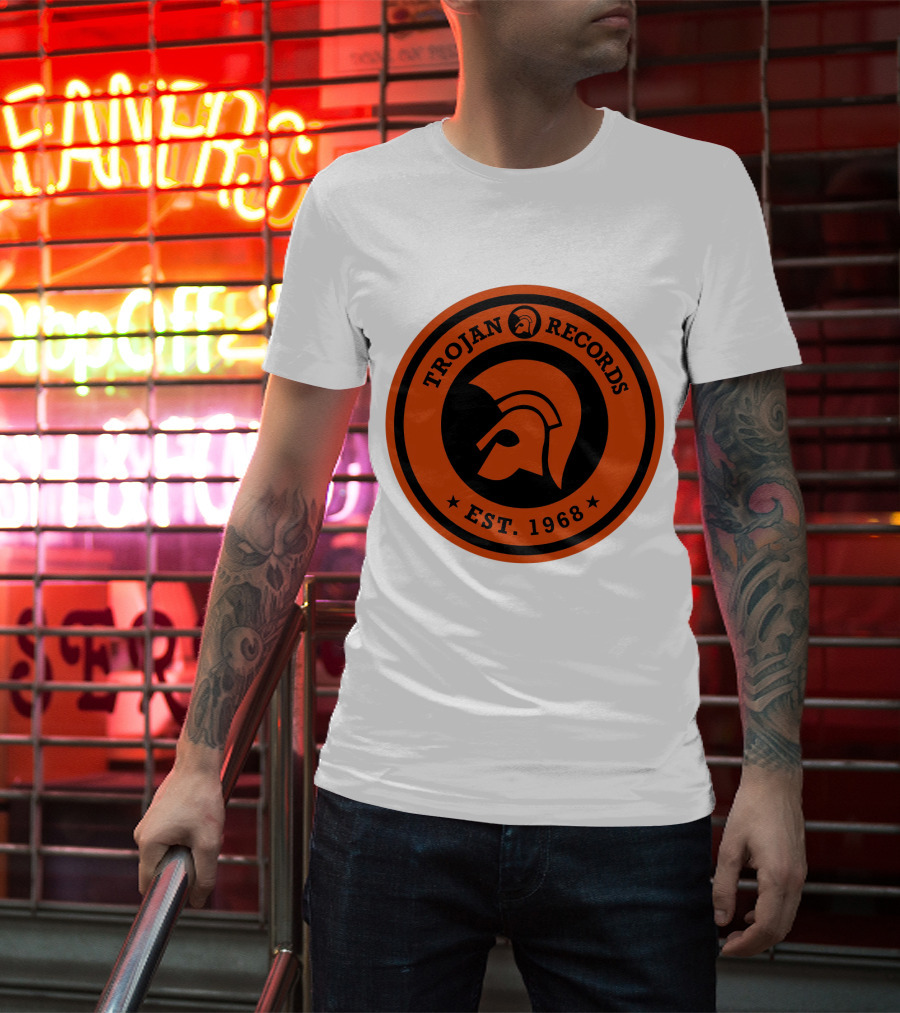 TROJAN RECORDS EST. 1968 Iconic Helmet Logo Emblem T-Shirt