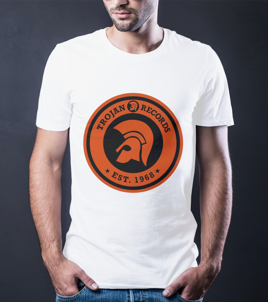 TROJAN RECORDS EST. 1968 Iconic Helmet Logo Emblem T-Shirt