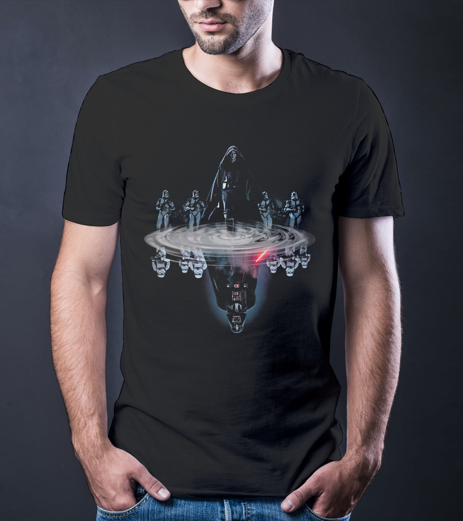 Star Wars Sith Lord And Stormtroopers Water Reflection With Lightsaber T-Shirt