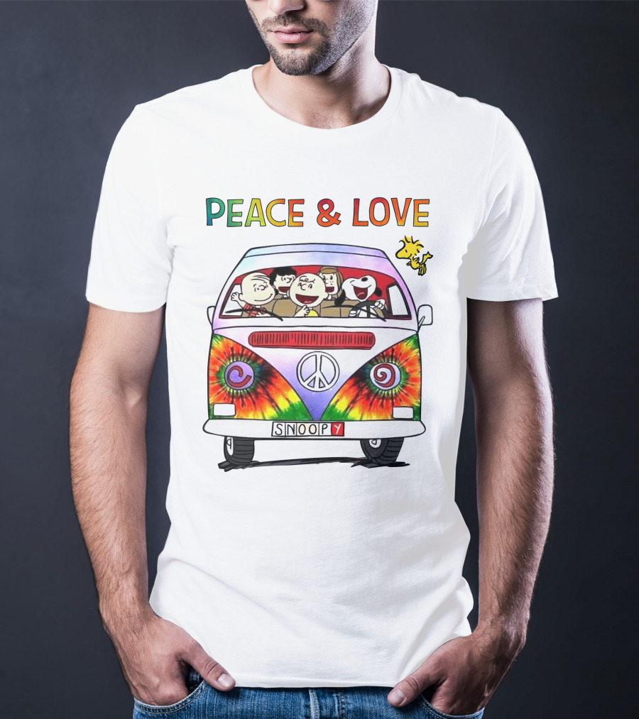 PEACE And LOVE Snoopy Woodstock Peanuts Tie-Dye Van T-Shirt