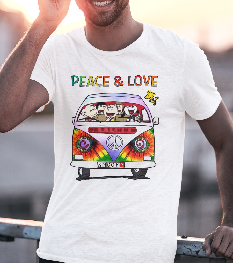 PEACE And LOVE Snoopy Woodstock Peanuts Tie-Dye Van T-Shirt