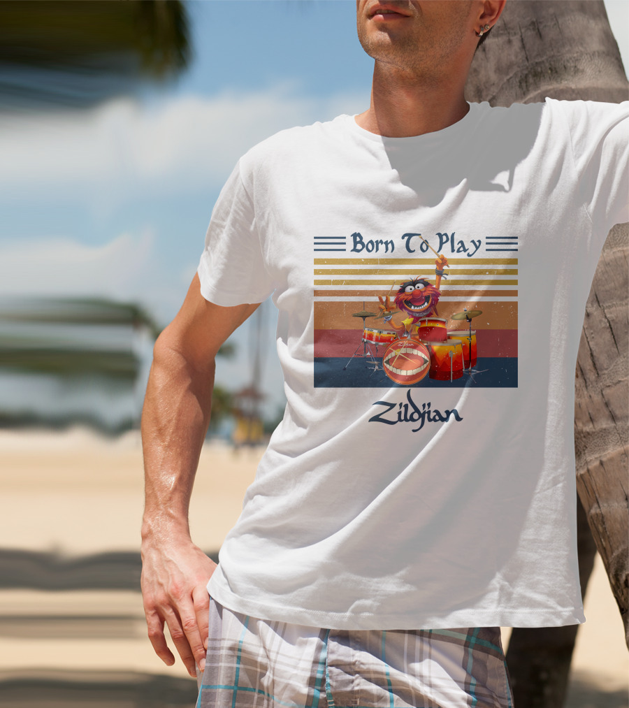 Born To Play Zildjian Drum Animal Muppets Vintage Stripes T-Shirt