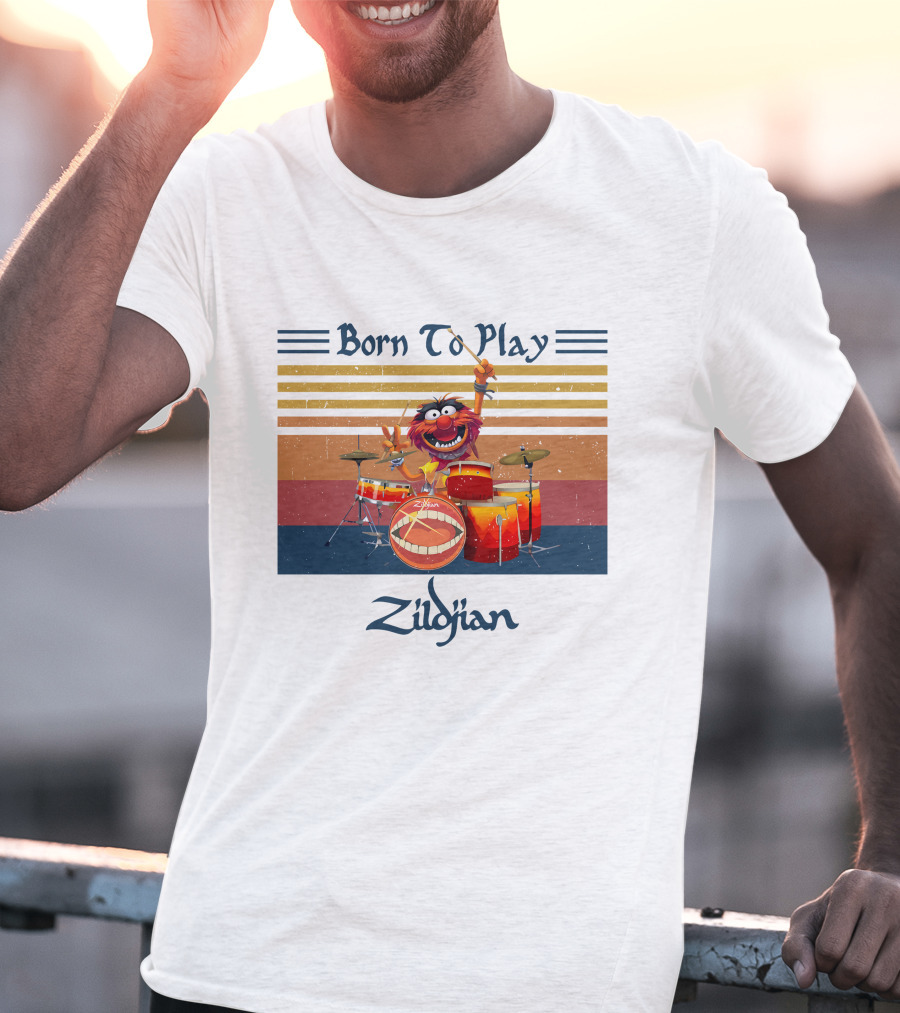 Born To Play Zildjian Drum Animal Muppets Vintage Stripes T-Shirt