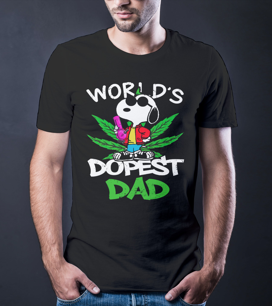 World's Dopest Dad Snoopy With Cannabis Leaf And Bong T-Shirt