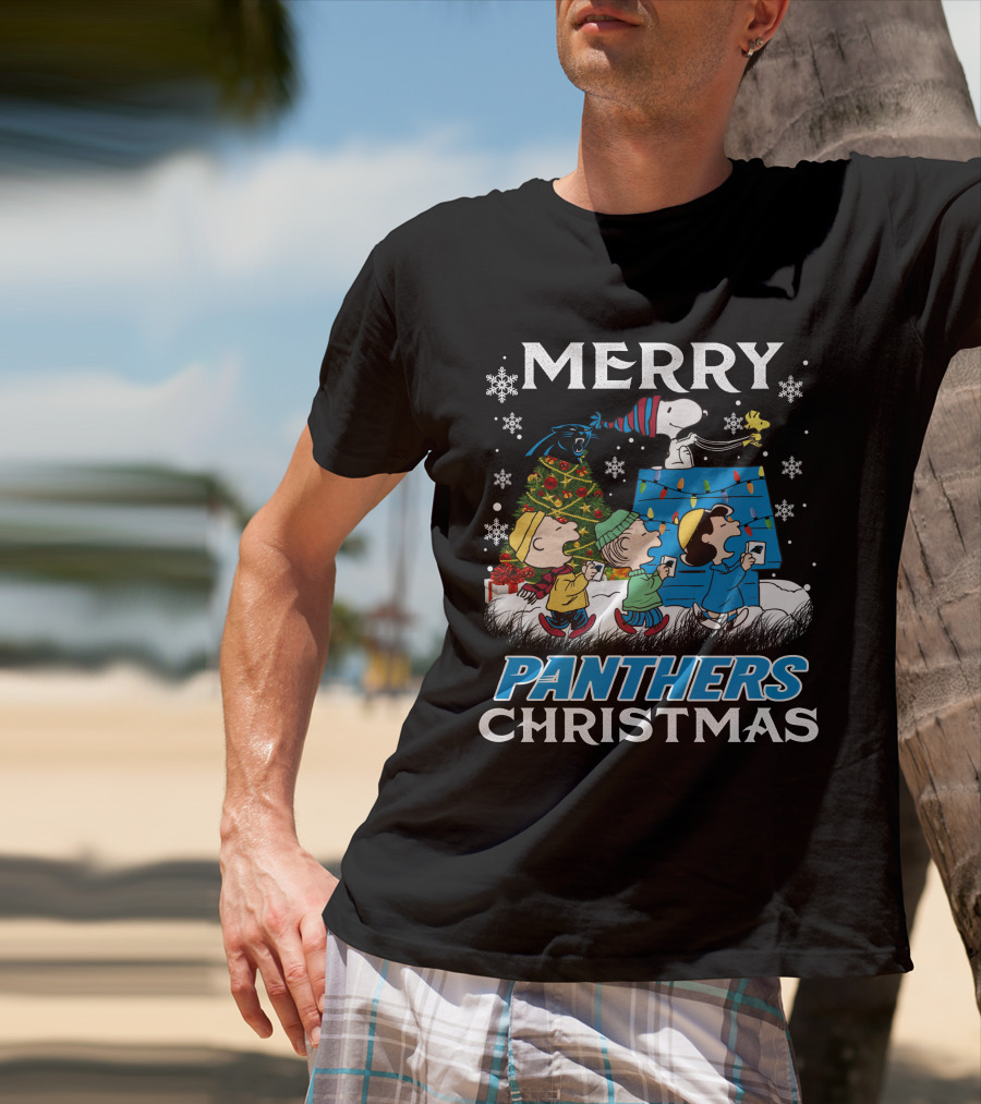 Merry Panthers Christmas Snoopy And Friends Holiday Scene T-Shirt