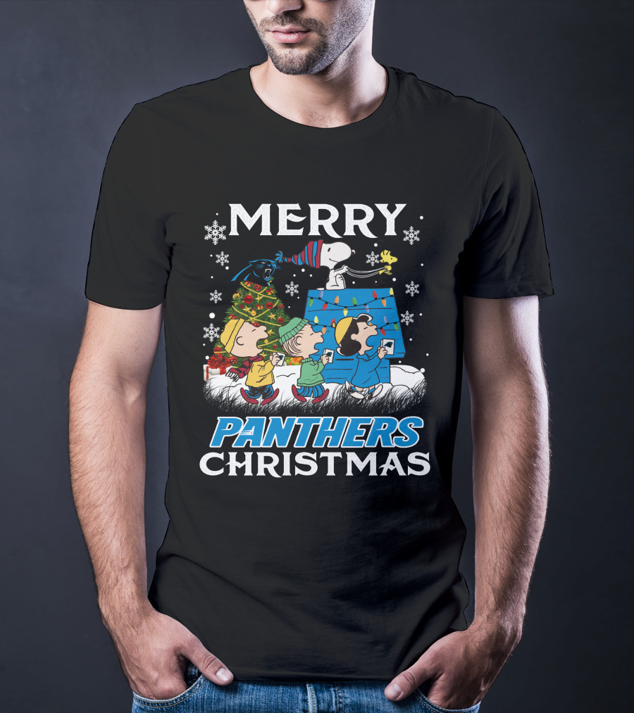 Merry Panthers Christmas Snoopy And Friends Holiday Scene T-Shirt