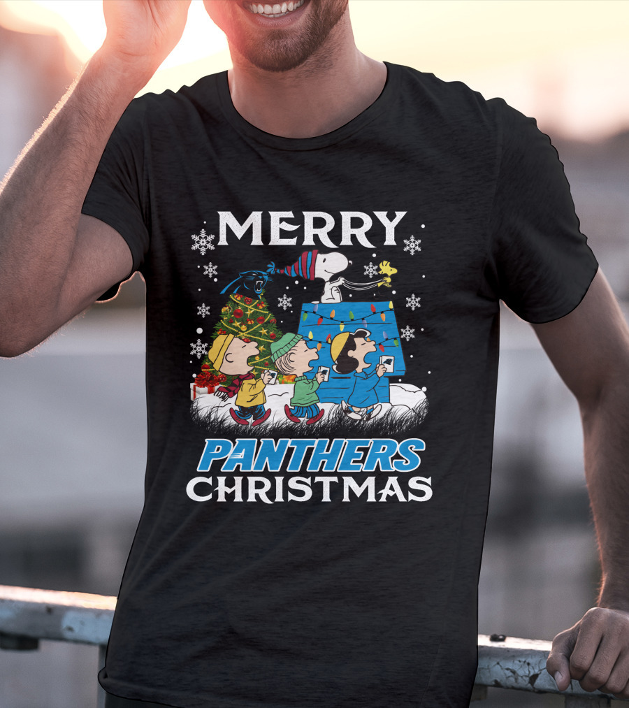 Merry Panthers Christmas Snoopy And Friends Holiday Scene T-Shirt