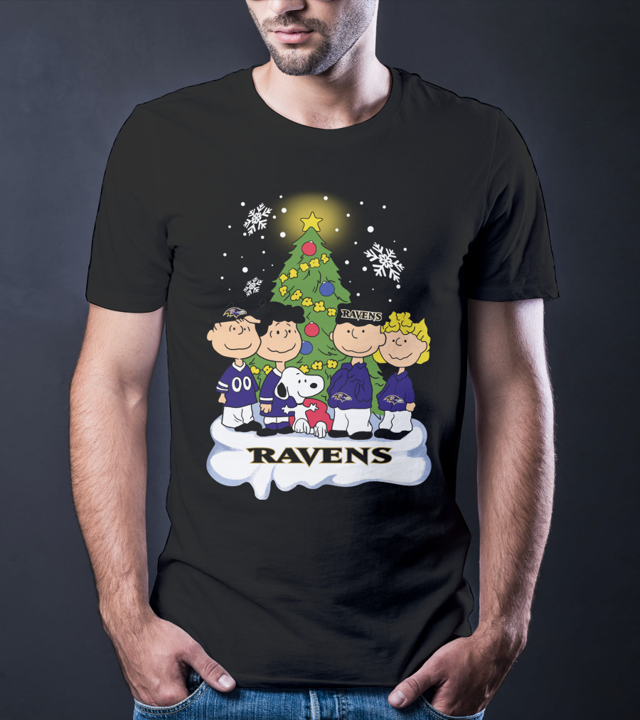 Snoopy Christmas Baltimore Ravens Charlie Brown Characters T-Shirt