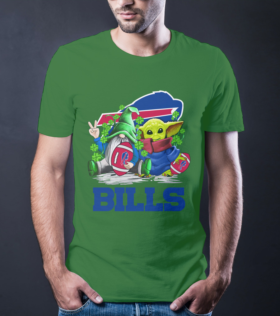 Buffalo Bills St. Patrick's Day Football With Green Gnome And Child Figure T-Shirt