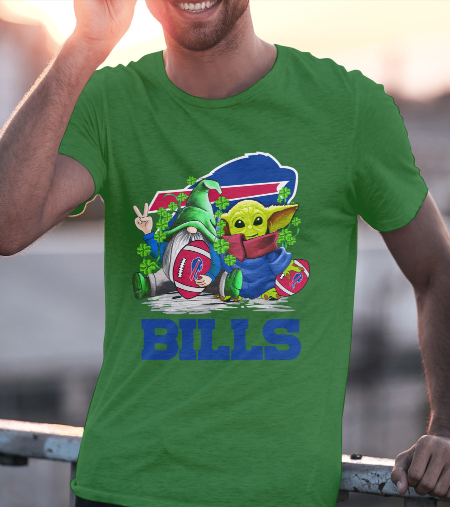 Buffalo Bills St. Patrick's Day Football With Green Gnome And Child Figure T-Shirt