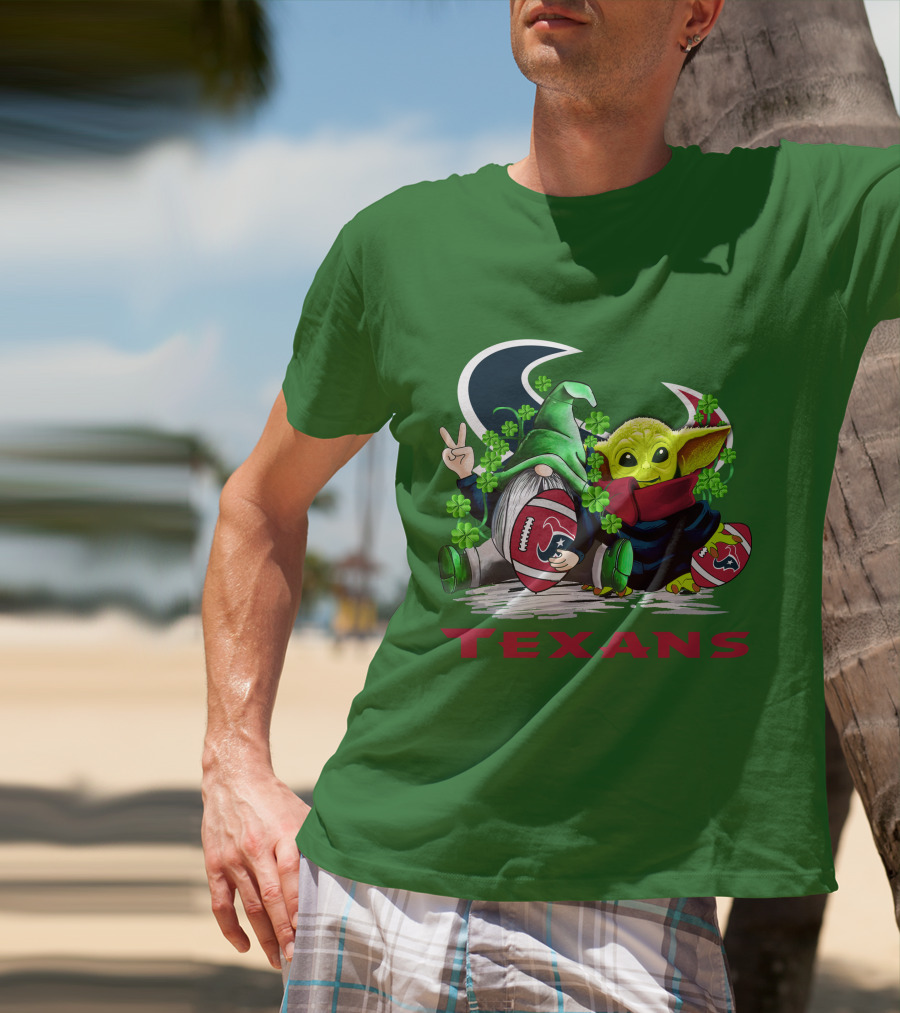 Houston Texans Football Patrick’s Day Clover Gnome And Alien T-Shirt