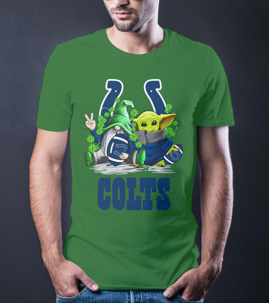 Colts St. Patrick's Day Gnome And Baby Alien Football With Clover T-Shirt