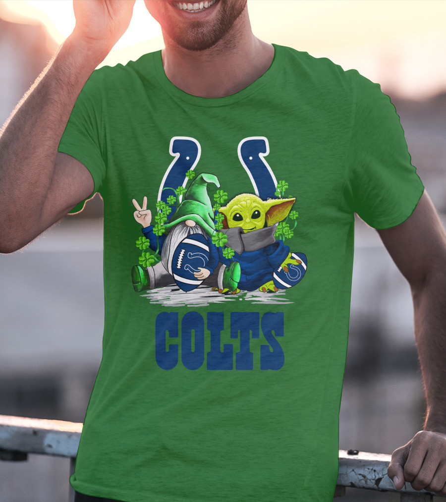 Colts St. Patrick's Day Gnome And Baby Alien Football With Clover T-Shirt