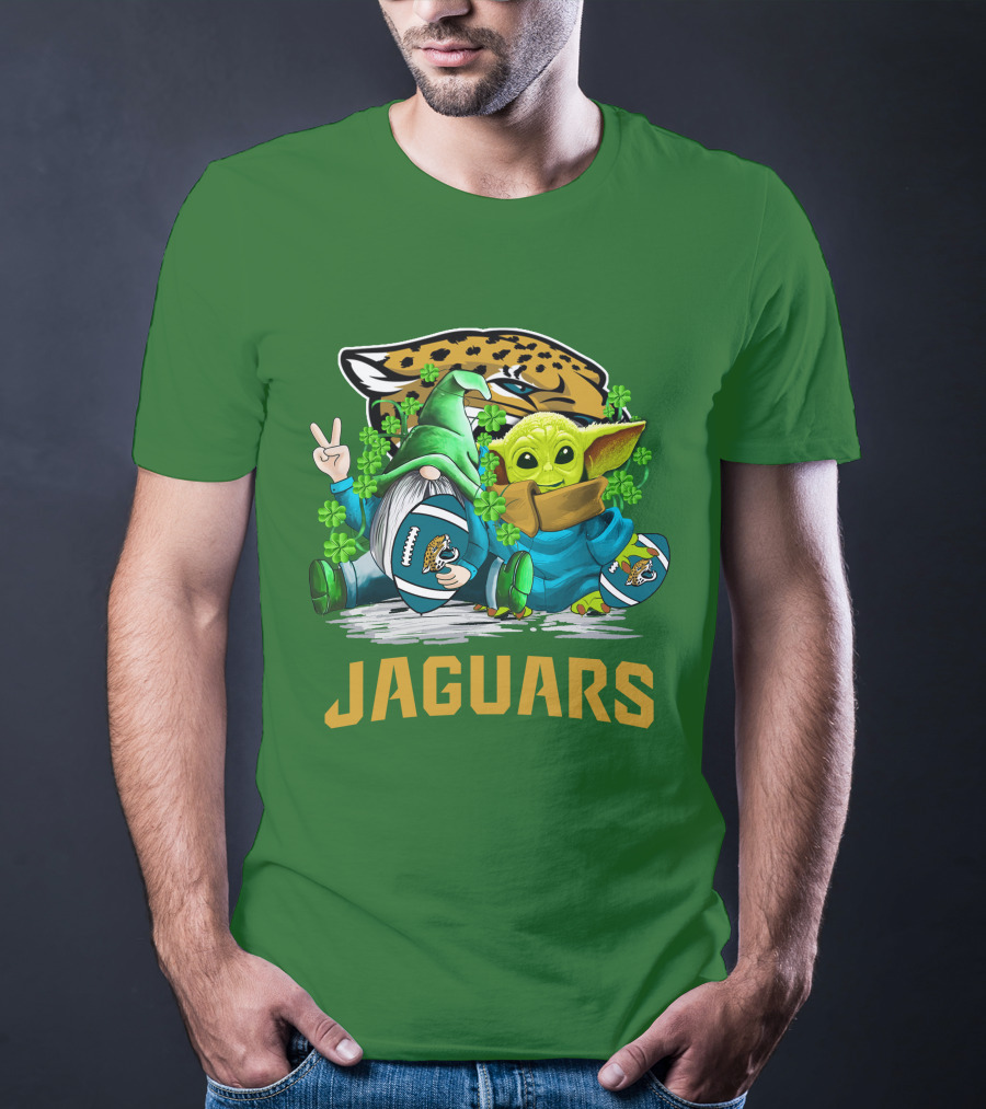 Jacksonville Jaguars St. Patrick's Day Gnome And Baby Alien Football With Shamrocks T-Shirt