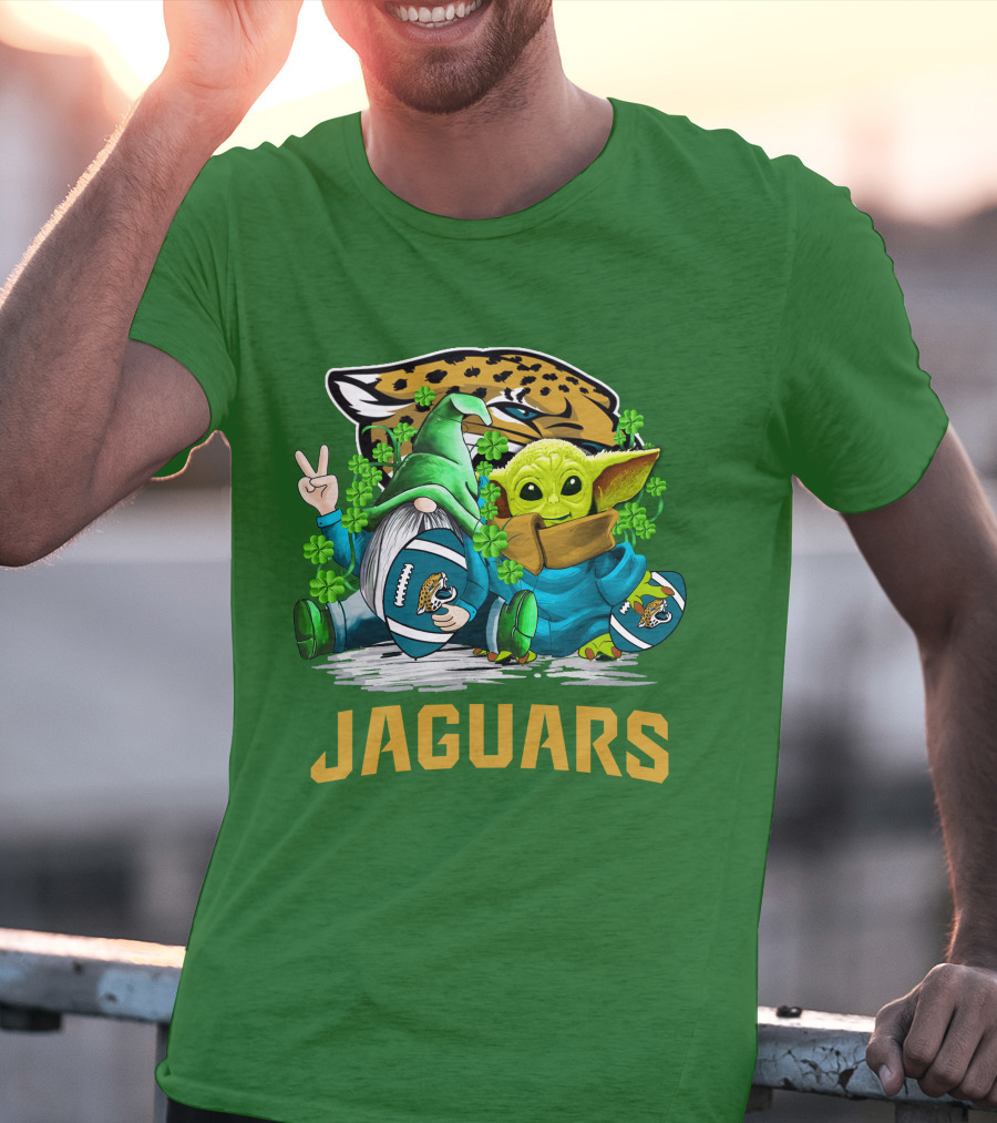 Jacksonville Jaguars St. Patrick's Day Gnome And Baby Alien Football With Shamrocks T-Shirt