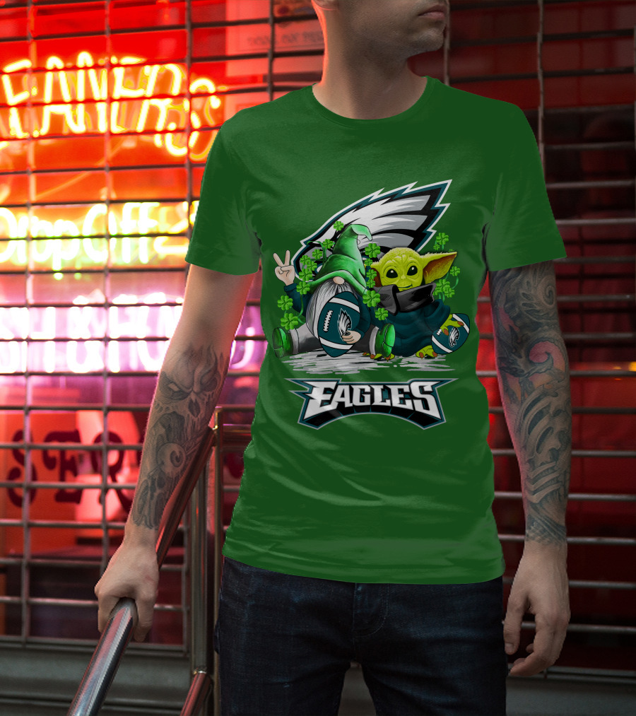 Philadelphia Eagles St. Patrick’s Day Football With Gnome And Baby Alien T-Shirt
