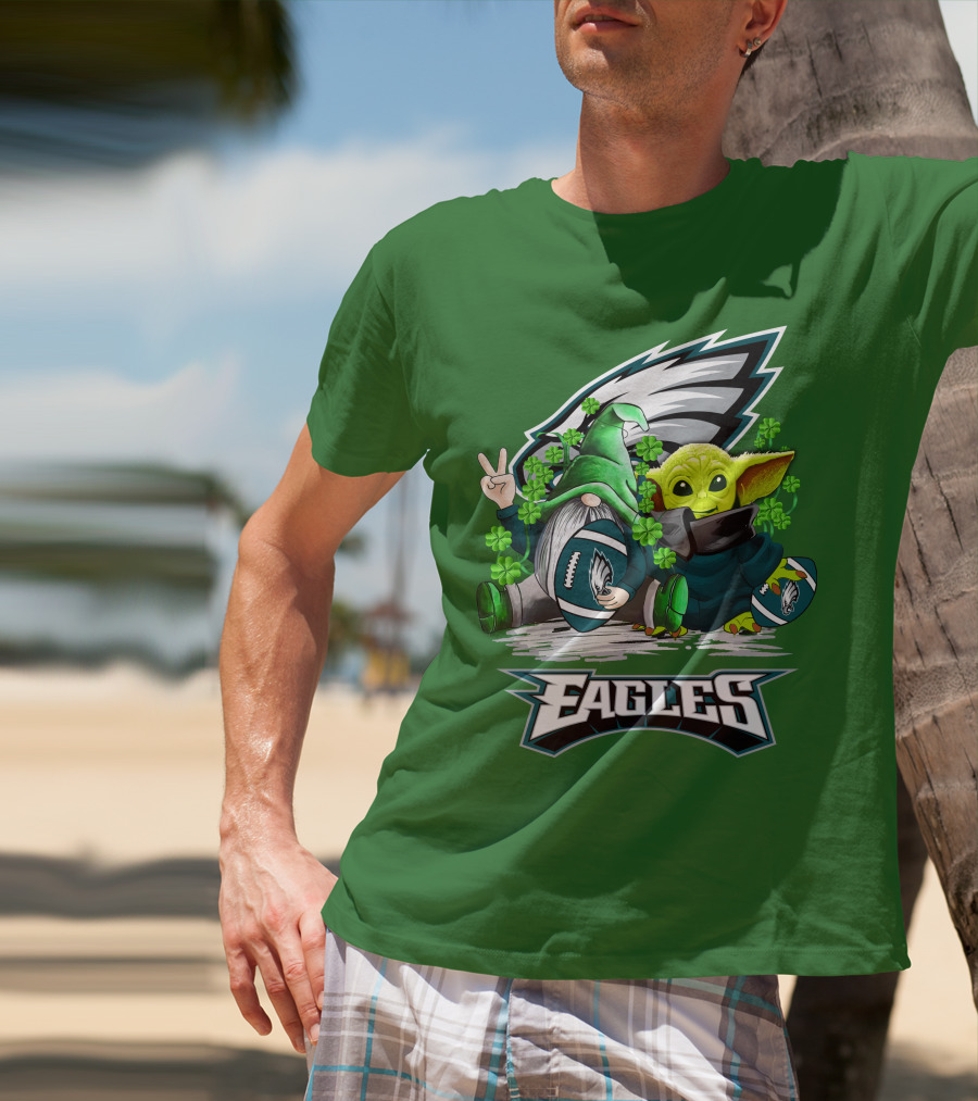 Philadelphia Eagles St. Patrick’s Day Football With Gnome And Baby Alien T-Shirt