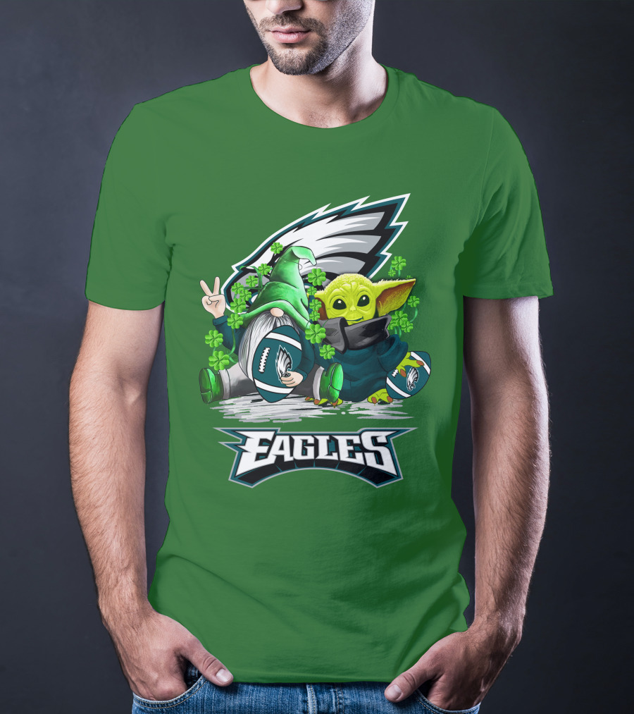 Philadelphia Eagles St. Patrick’s Day Football With Gnome And Baby Alien T-Shirt