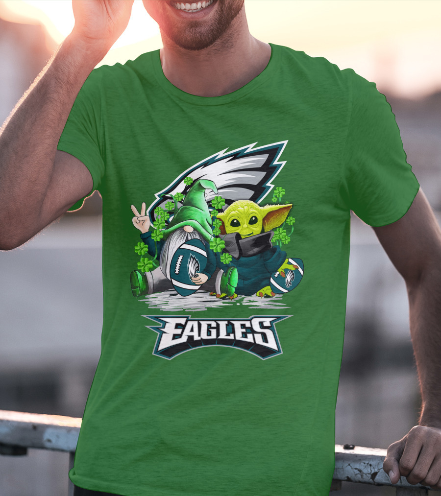Philadelphia Eagles St. Patrick’s Day Football With Gnome And Baby Alien T-Shirt