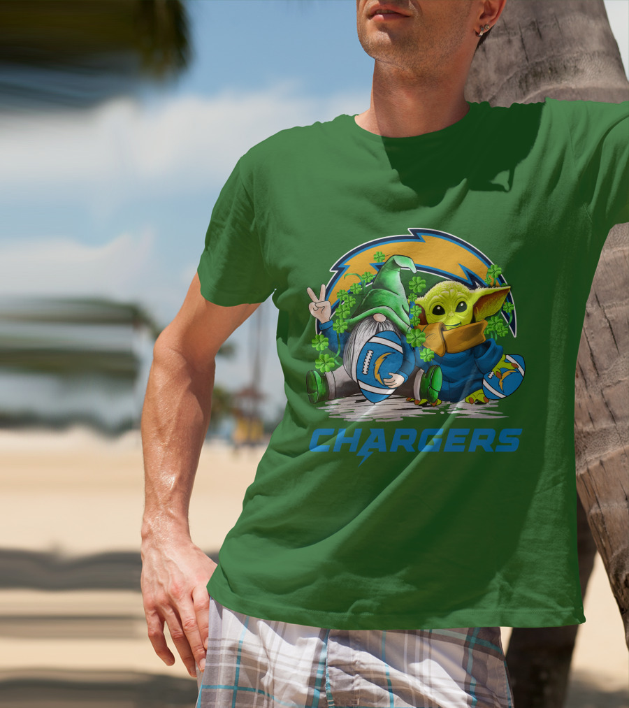 Los Angeles Chargers St. Patrick’s Day Football Gnome And Baby Alien T-Shirt