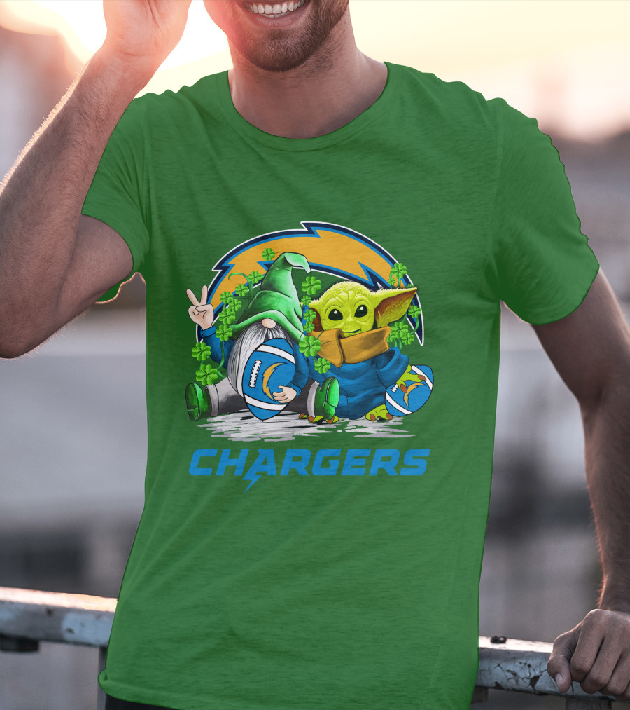 Los Angeles Chargers St. Patrick’s Day Football Gnome And Baby Alien T-Shirt