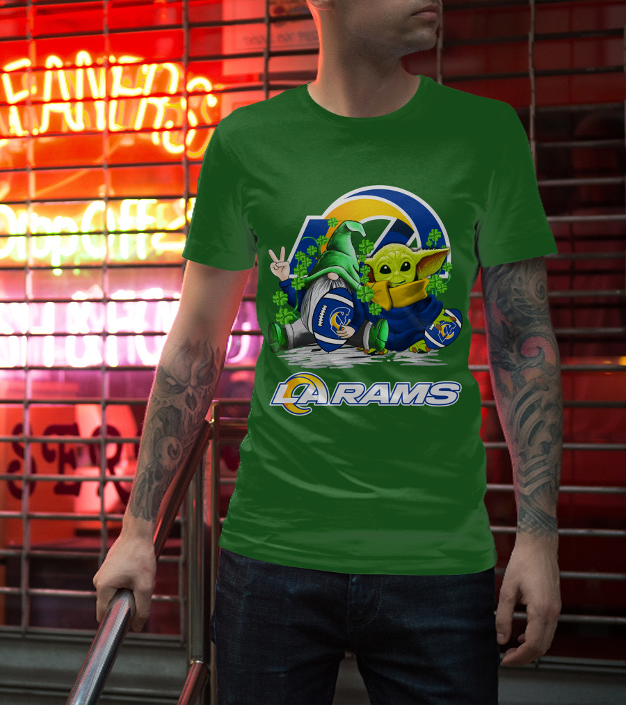 LA Rams Football St. Patrick's Day Gnome And Baby Alien T-Shirt